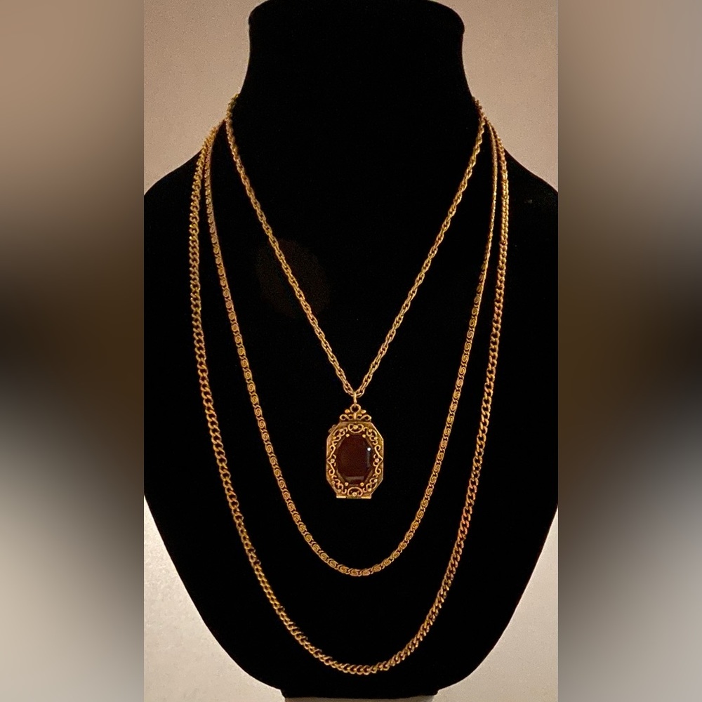 Vintage, Signed Goldette, Amber Locket, Necklace
